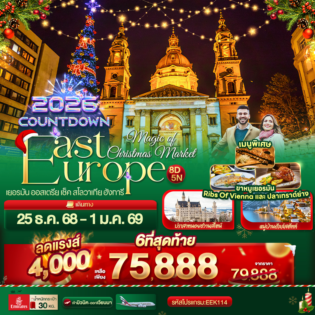 Magic of Christmas Market East Europe เยอรมัน ออสเตรีย เช็ค สโลวาเกีย ฮังการี 8วัน 5คืน