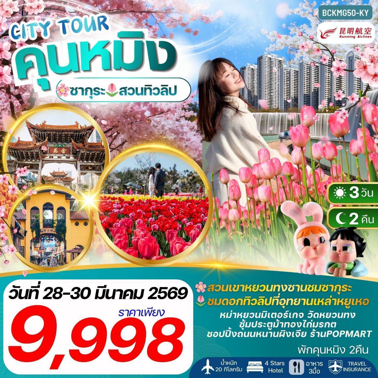CITY TOUR KUNMING คุนหมิง ชมซากุระ+ทิวลิป 3วัน 2คืน พักคุนหมิง 2 คืน