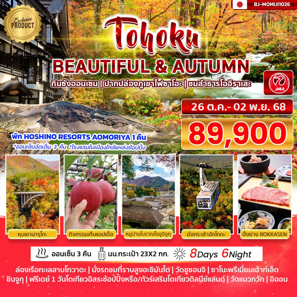 ทัวร์ญี่ปุ่น TOHOKU BEAUTIFUL & AUTUMN 8วัน 6คืน (JL)
