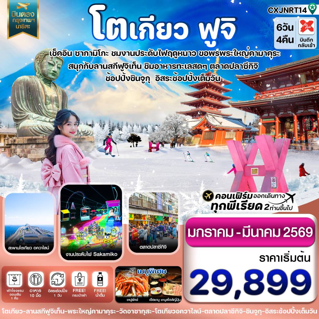 ทัวร์ญี่ปุ่น โตเกียว ฟูจิ งานประดับไฟ อิสระช้อปปิ้ง 1 วันเต็ม 6วัน 4คืน   (XJ)